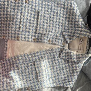 Zara Blue and White Checkered Blazer